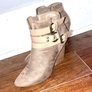 Tan Suede Heeled Booties